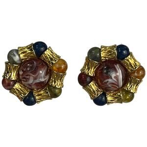Vintage LCI Gold Tone Clip-On Earrings 1980s Textured Retro Jewelry